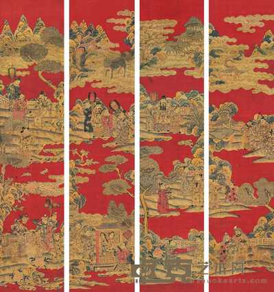 缂丝 吉祥图四条屏 立轴 190×42.5cm×4